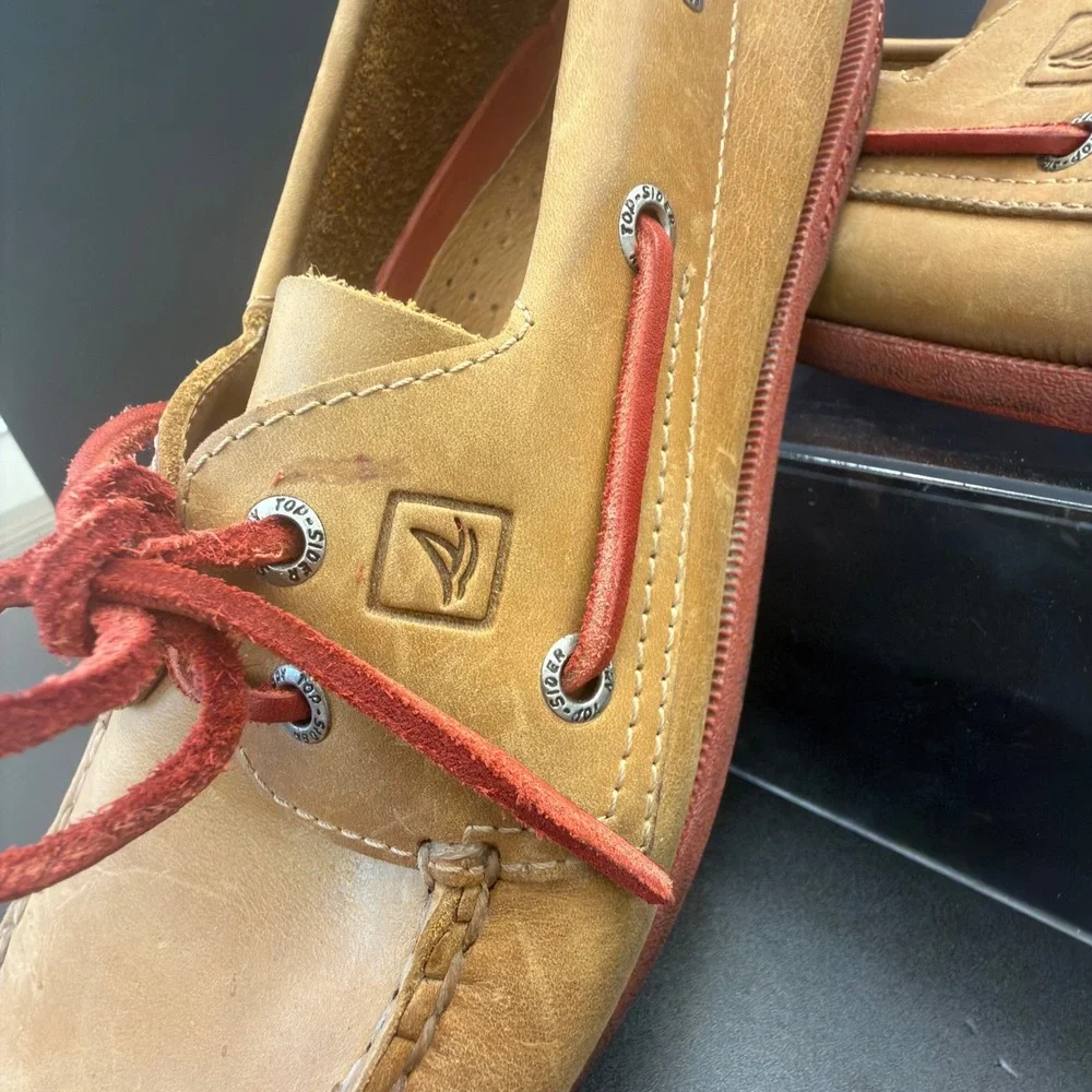 Sperry Top-Sider Mens Authentic Original Leather Boat Shoes Tan Red Sole Laces